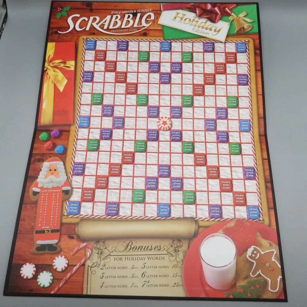SCRABBLE Crossword Game Holiday Edition Christmas Fun Hasbro 2011 100% Complete